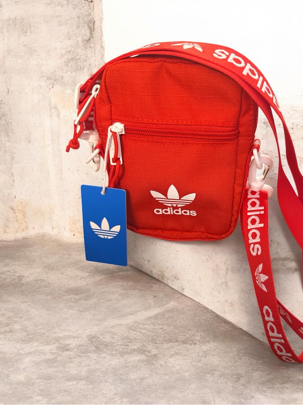 adidas Red Mini Trefoil Crossbody Pouch with Branded Strap